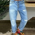 thumbnail image 2 of GZWYHT Jeans for Women,Baggy Jeans,Women's Distressed Jeans Solid Loose Washed Ripped Hole High Waist Button With Pocket Jeans Trousers,High Waisted Pants,Pants for Women,Palazzo Pants,Blue,S, 2 of 6