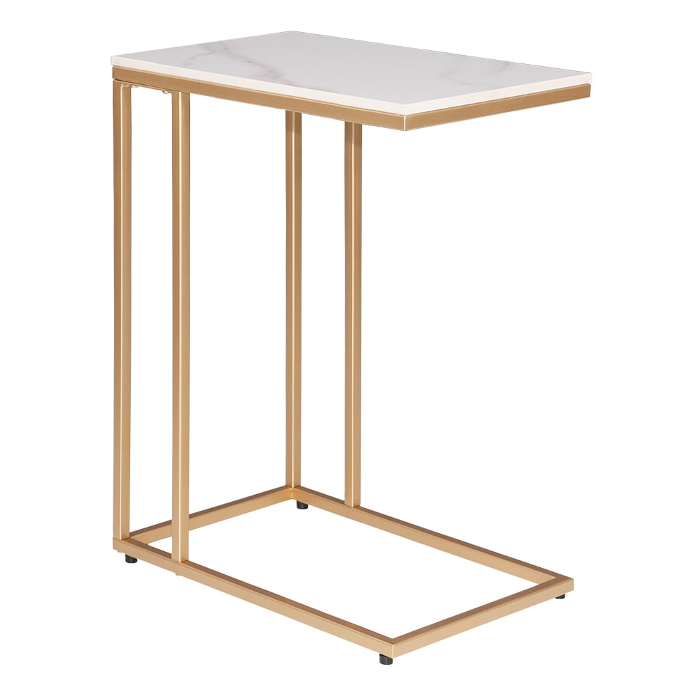 Abble White Marble Top C Table with Soft Gold Metal Base