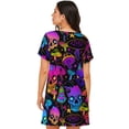 thumbnail image 3 of Vdmgr by Vdmgr Women's Magic Psychedelic Mushrooms Skull Nightgowns & Sleepshirts Casual, Black, 3 of 8