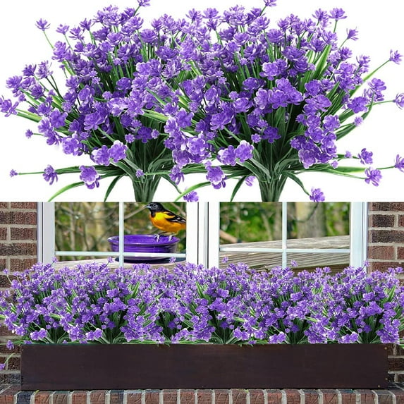 Sinhoon 12 Bundles Artificial Flowers Fake Boxwood Plants Faux Plastic Lotus Shrubs UV Resistant No Fade Faux Greenery for Home Garden Office Wedding Decoration(Purple)