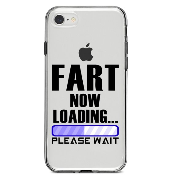 DistinctInk Clear Shockproof Hybrid Case for iPhone 7 8 SE (2020 Model) 4.7" Screen TPU Bumper Acrylic Back Tempered Glass Screen Protector - Fart Now Loading - Please Wait