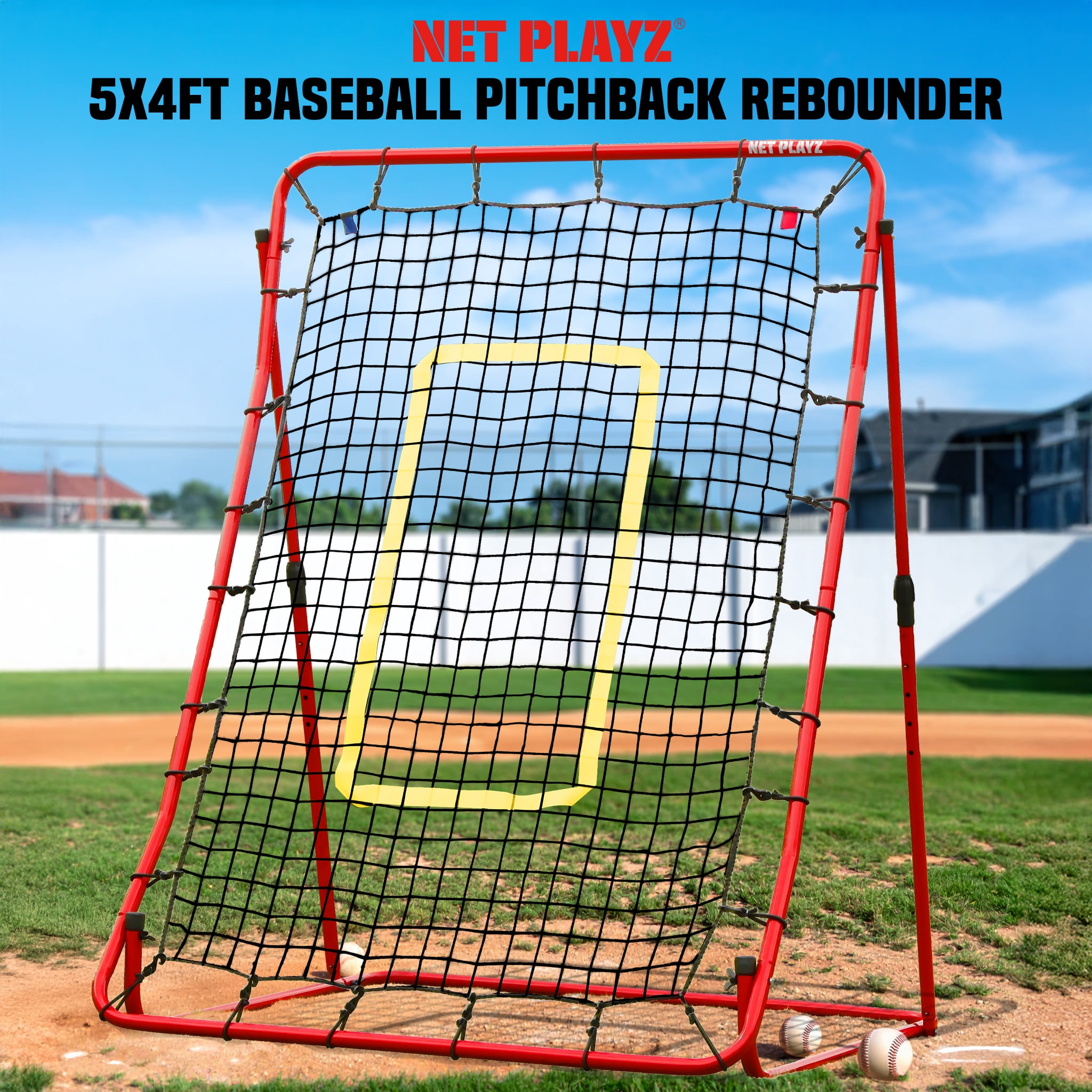 Baseball Pitchback Rebounder Net 5x4ft with Adjustable Angles for Grounders & Pop-Ups