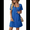 thumbnail image 3 of Vestido Informal de Corta con Cuello Cuadrado y Bolsillos, Color Liso, para Mujer, Azul Oscuro, Talla L, 3 of 9