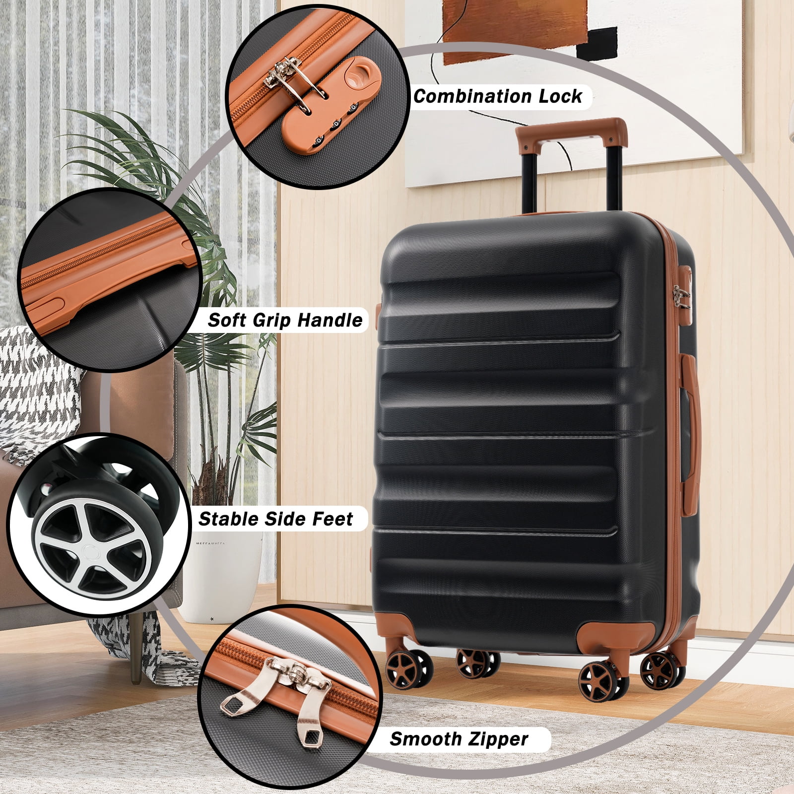6 Pieces ABS Hardshell Luggage Set, Lightweight & Durable Suitcases with Dual Spinner Wheels, Carry-On & Check-In Sizes for Travel & Business