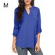 thumbnail image 1 of Qarigey Camisa de mujer con cuello en V Color sólido Top Verano Camisa V Casual Blusa suelta Prendas para la parte del cuerpo Azul METRO, 1 of 6