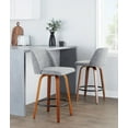 thumbnail image 3 of Toriano Mid-Century Modern Fixed-Height Counter Stool in Walnut Wood with Round Black Footrest and Grey Noise Fabric by LumiSource - Set of 2, 3 of 6