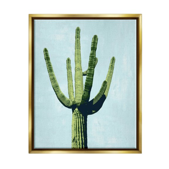 Looming Cactus Turquoise Sky Botanical & Floral Graphic Art Metallic Gold Framed Art Print Wall Art