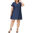 thumbnail image 2 of Agnes Orinda Women's Plus Size V Neck A Line Short Sleeve Chambray Midi Dress, 2 of 5