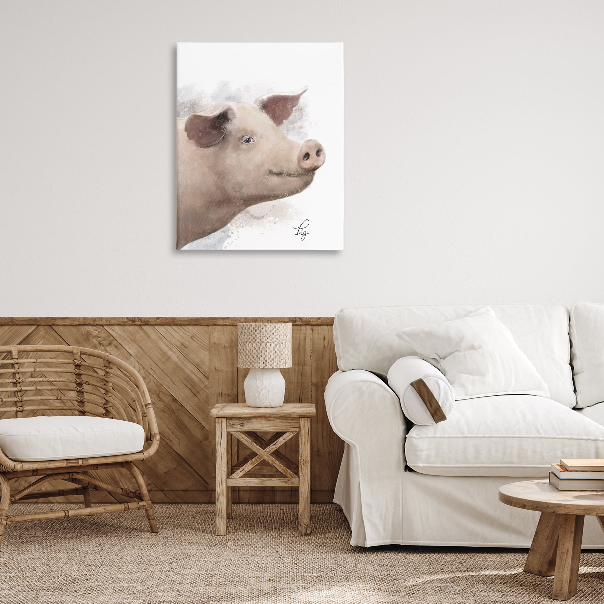 Stupell Industries Smiling Farm Pig Animals Painting Wrapped Canvas Art Print Wall Art, 30 x 40