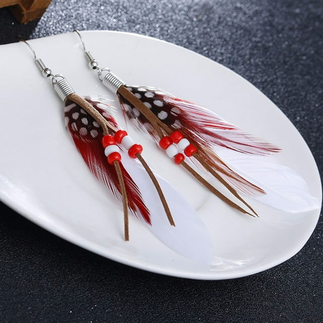 Earrings Bohemian Bead Tassel Feather Jewelry Lightweight Dangling Accessory for Everyday Style