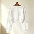thumbnail image 4 of Womens Cable Knit Cropped Sweaters Oversized Fall Long Sleeve Pullover, XL, 4 of 5