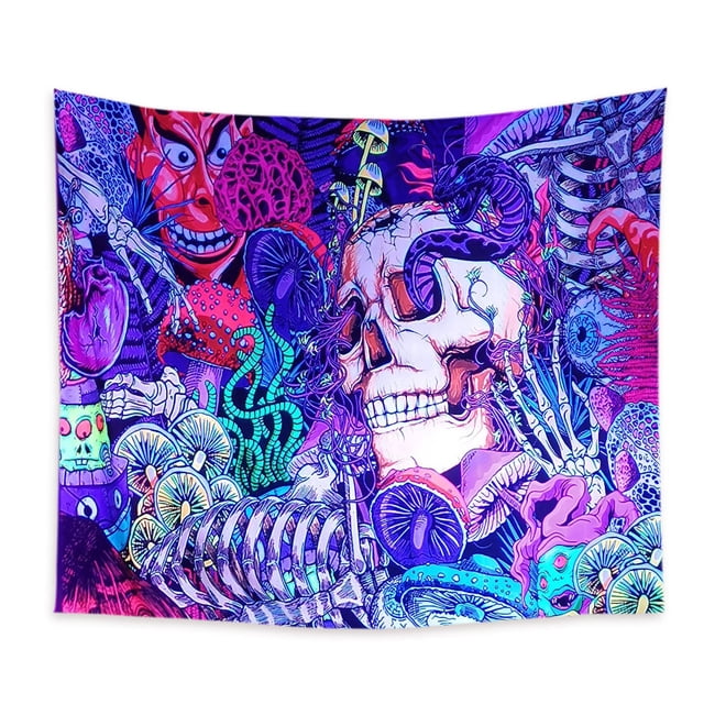 Tapiz de pared con diseño de esqueleto de Halloween con psicodélicos fluorescentes
