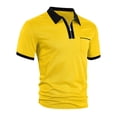thumbnail image 3 of Men's Quarter Zip Shirts Short Sleeve Lapel Color Block T Shirt Summer Casual Fashion Tops With Flat Pocket (XL, Yellow), 3 of 9