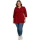 thumbnail image 2 of GRACE & GRANDEUR Blusas de Talla Grande para Mujeres para el Día de la Madre, Camisetas con Botones de Cuello en V y Mangas 3/4, Blusas Casuales 4X Rojo, 2 of 7