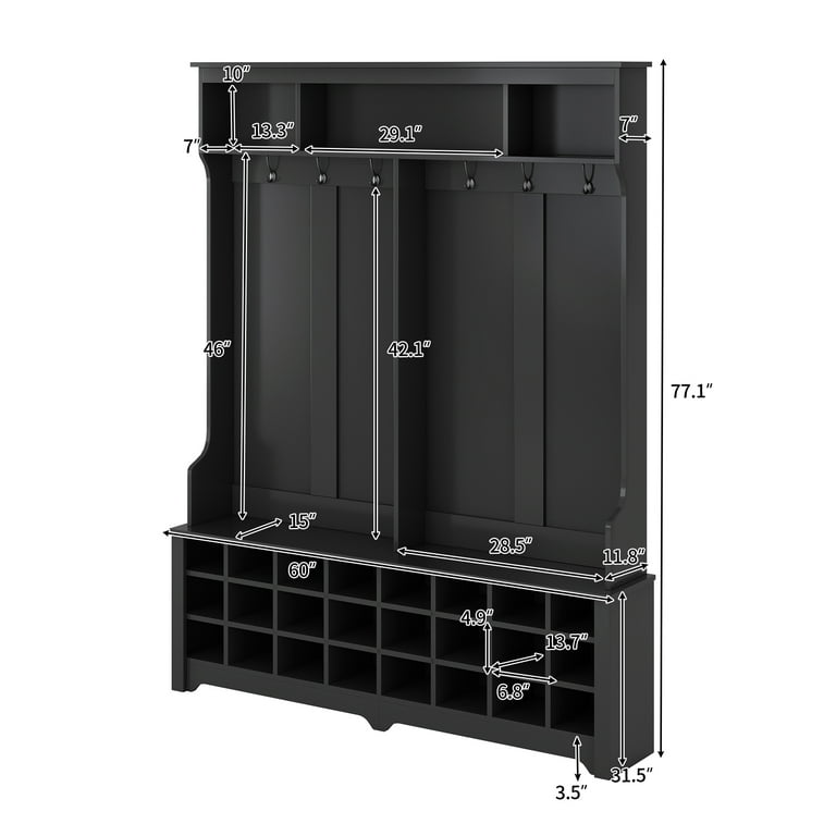 Bellemave Hall Tree with Storage and Hooks Wooden 3 in 1 Entryway Hall Tree with Bench Modern 60 Corner Foyer Entryway Organizer Clothes Rack Black Walmart