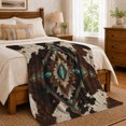 thumbnail image 6 of Ornate Central Diamond Against Dark spotted cattle pattern Patches, Soft Flannel Blanket with Ornamental Western Print, Housewarming Gift and Home Decor for Bedroom and Living Room, 6 of 7