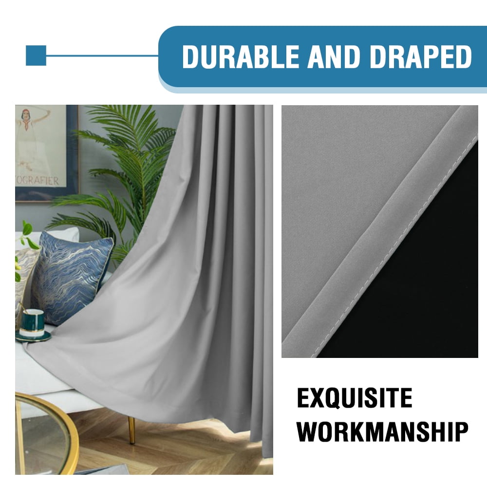 Primebeau 100% Premium Blackout Dove Gray Solid  Grommet Blackout Curtain Set, 52" x 108" (2 Panels)