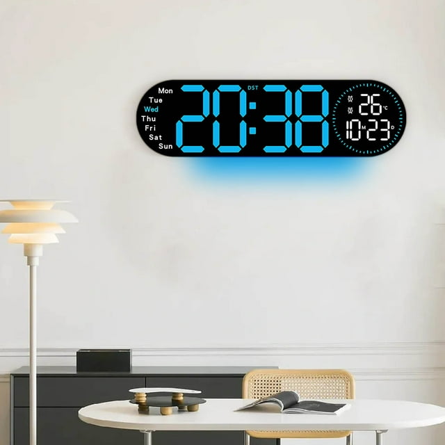 Xihbxyly Reloj de Pared Grande, Despertador con Pantalla Led de 17,3 Pulgadas, Multifuncional, con Función de Temperatura y Humedad, Luz Nocturna Rgb, Ideal para Sala de Estar y Dormitorio, Ideal par
