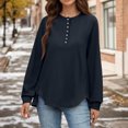 thumbnail image 6 of Women's Fashion Women's Lightweight Long Sleeve Pullover With Pockets Preppy Graphic Hoodie, Solid Color Fall Winter Sweatshirt with Button Details for Stylish Outfits,Navy,XL, 6 of 7