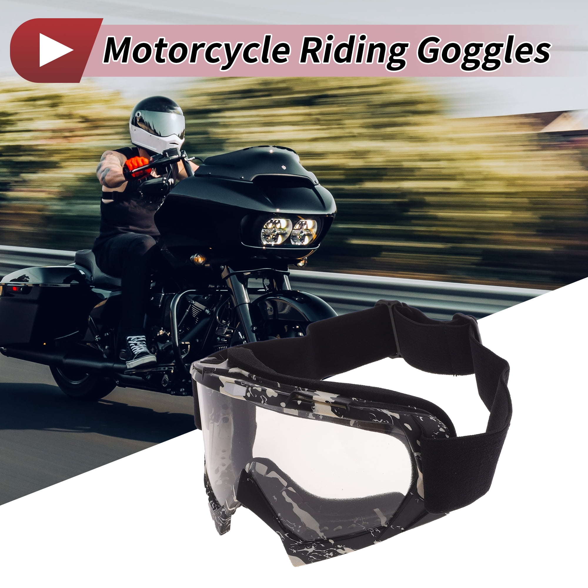 Unique Bargains Motorcycle Riding Goggles PC Cycling Sunglasses Clear Lens Black White Frame