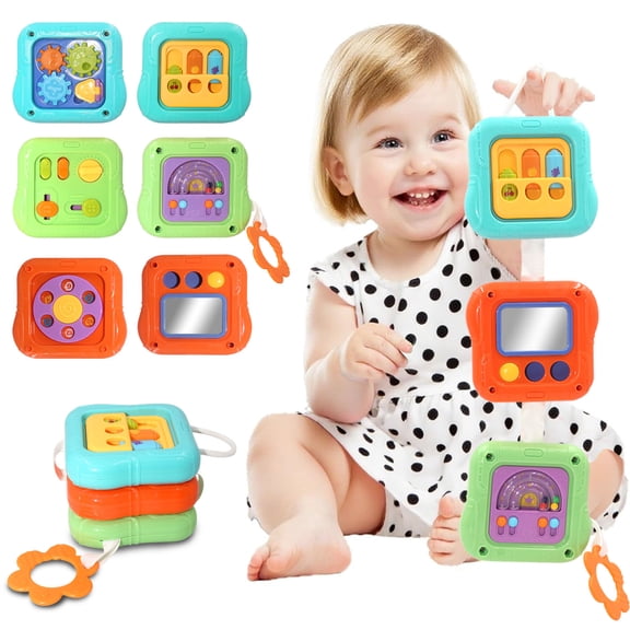 Montessori Busy Board for 1 Year Old, Sensory Cube for Toddlers 1-3, Baby Learning Toy for Boys Girls, Toddlers Travel Toys Gifts