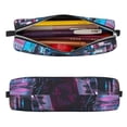 thumbnail image 2 of Cauagu Neon Night Cityscape Print Leather Pencil Pen Case - Stationery Bag Portable Stationery Bag Big Capacity Pencil Pouch Cosmetic Organizer Bag for Men & Women, 2 of 7