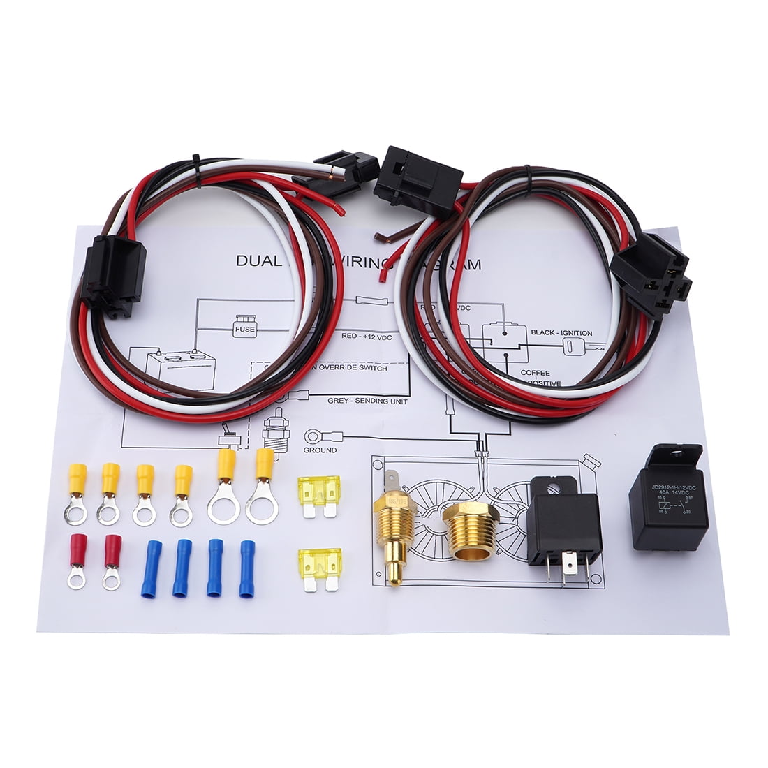 Dual Electric Fan Relay Kit, Radiator Electric Fan 12V 40Amp 175°185