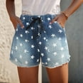 thumbnail image 2 of vigerkar Denim Shorts for Women High Waisted Drawstring Star Prints Raw Hem Jean Shorts Blue, L, 2 of 9
