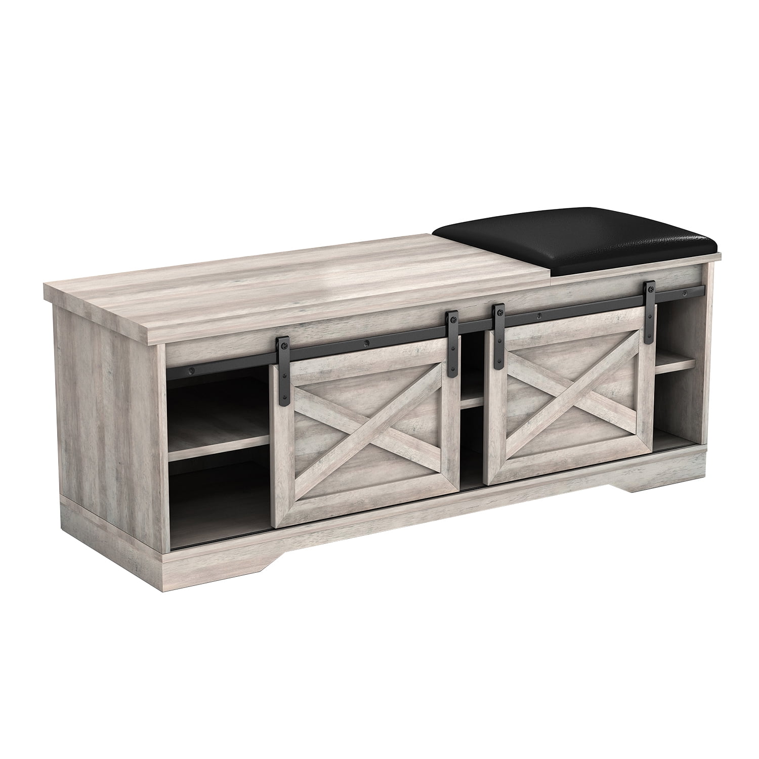 Kadyn 47 Inch Modern Farmhouse Sliding X Barn Door Litterbox Bench, Particle Board Shoe Bench with Entry Cutout, Antique Gray Bench for Entryway Bedroom Kadyn 47 Inch Modern Farmhouse Sliding X Barn Door Litterbox Bench, Particle Board Shoe Bench with Entry Cutout, Antique Gray Bench for Entryway Bedroom