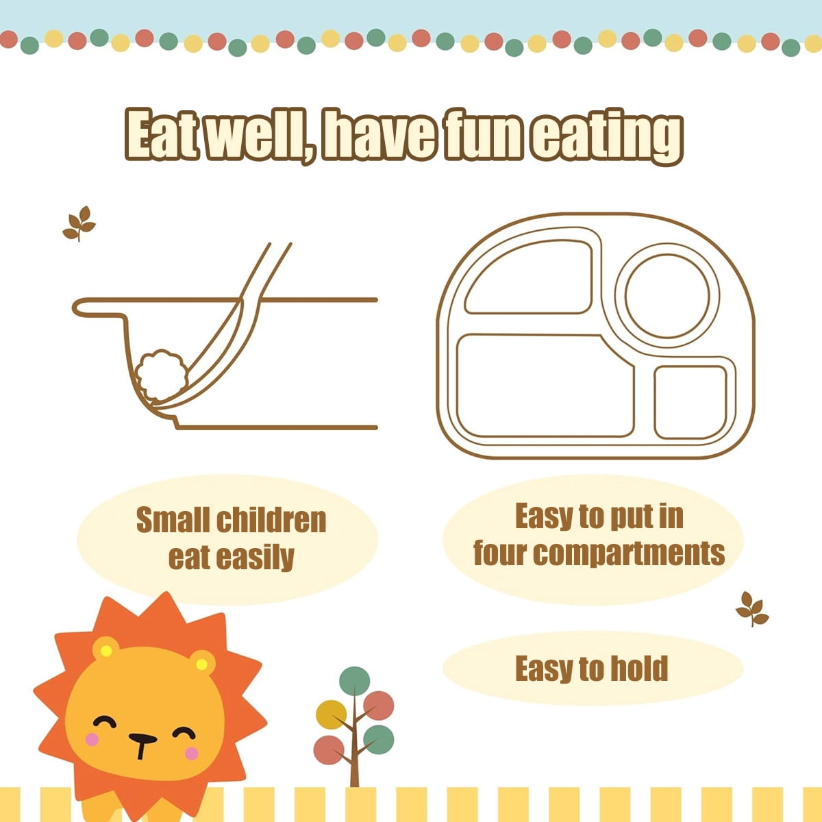 A set of animal series bamboo fiber children's tableware set baby divided plate cartoon five-piece set