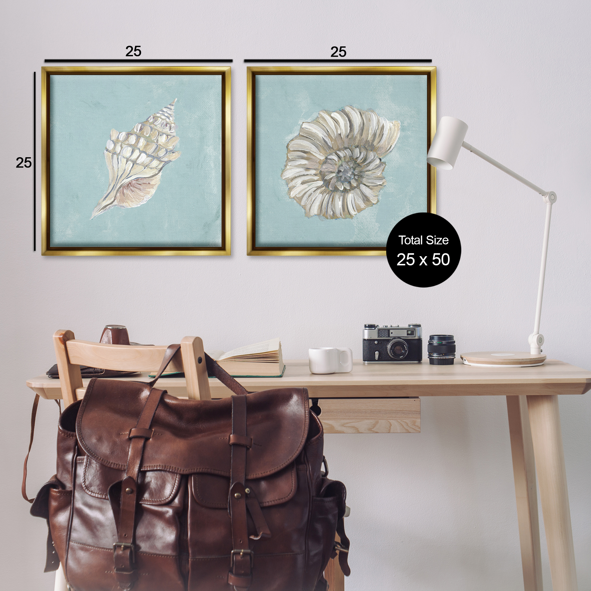 Stupell Industries Nautilus and Conch Seashells Nautical & Beach Painting Gold Floater Framed Canvas Art Print Wall Art, 25 x 25, Set of 2
