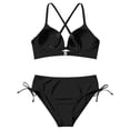 thumbnail image 4 of Underwire Bikini Sets for Women Womens Cheeky Bikini Sets Ruched Two Piece Swimsuit Drawstring Mid Waisted Bathing Suit Summer Swim Suits Black XXL, 4 of 6