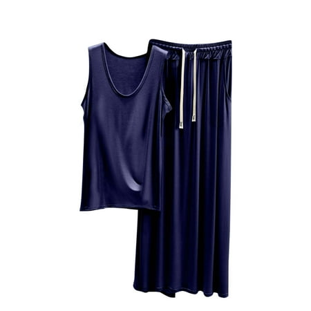 HUJlwoi Sleeveless Pajama Sets for Women 2 Piece Modal Solid Color Tank Tops and Pants Sleepwear Matching Clothes Casual Loungewear