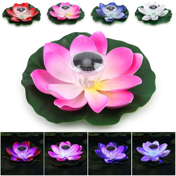 Deago 4 Pack Solar Powered LED Waterproof Floating Lotus Flower Light Color-Changing Floating Pool Lights for Pond Garden Outdoor Decor