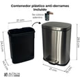 thumbnail image 4 of Bote de basura baño Cesto de basura chico de acero inoxidable con cerrado automático suave con contenedor interior Basurero papelera para baño Cubo tapa y pedal (Plateado, 5 litros), 4 of 8