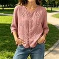 thumbnail image 7 of Cotton Linen T Shirts for Women Elbow Length Sleeve Tops Womens Button Down Crew Neck Summer Fall Tshirts, 7 of 7