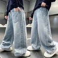 thumbnail image 6 of Ticikt Boys Baggy Jeans, Wide Leg Elastic Waist Denim Pants Loose Fit Trousers Vintage Y2K Streetwear for All Season,Color:Blue,Size:15-16 Years, 6 of 7