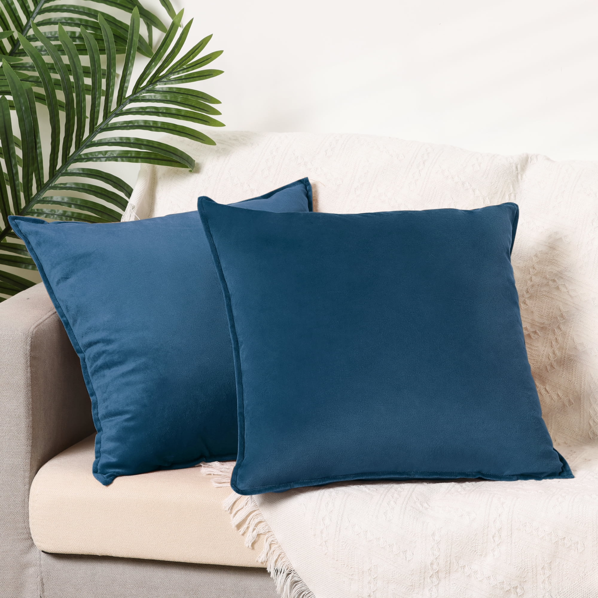 Unique Bargains Velvet Solid Throw Pillow Covers Decorative Cushion Covers (2 Count) Navy Blue 20" x 20"