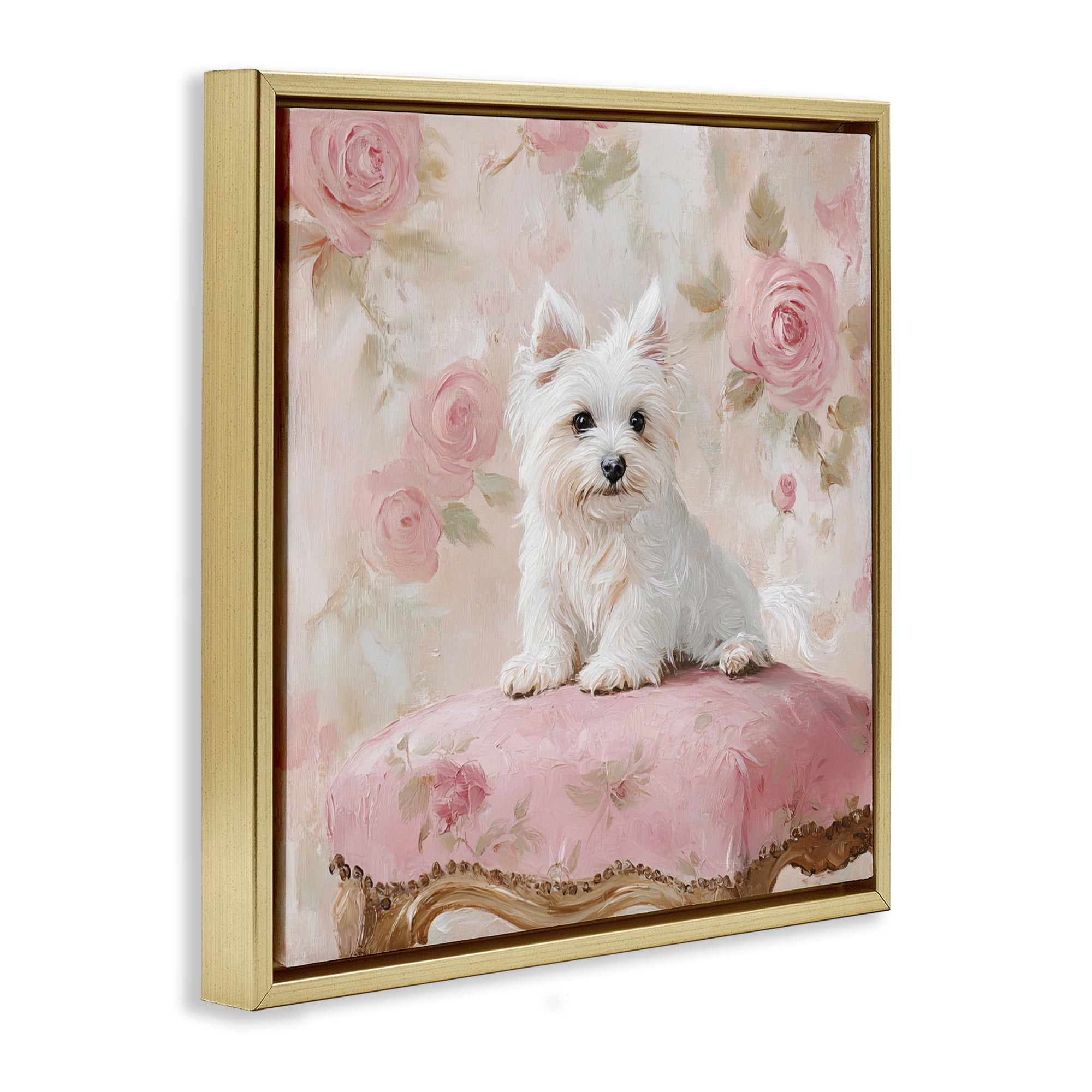 Stupell Industries Fancy Francesca Puppy Gold Framed Floater Canvas Wall Art, design by Tina LeCour