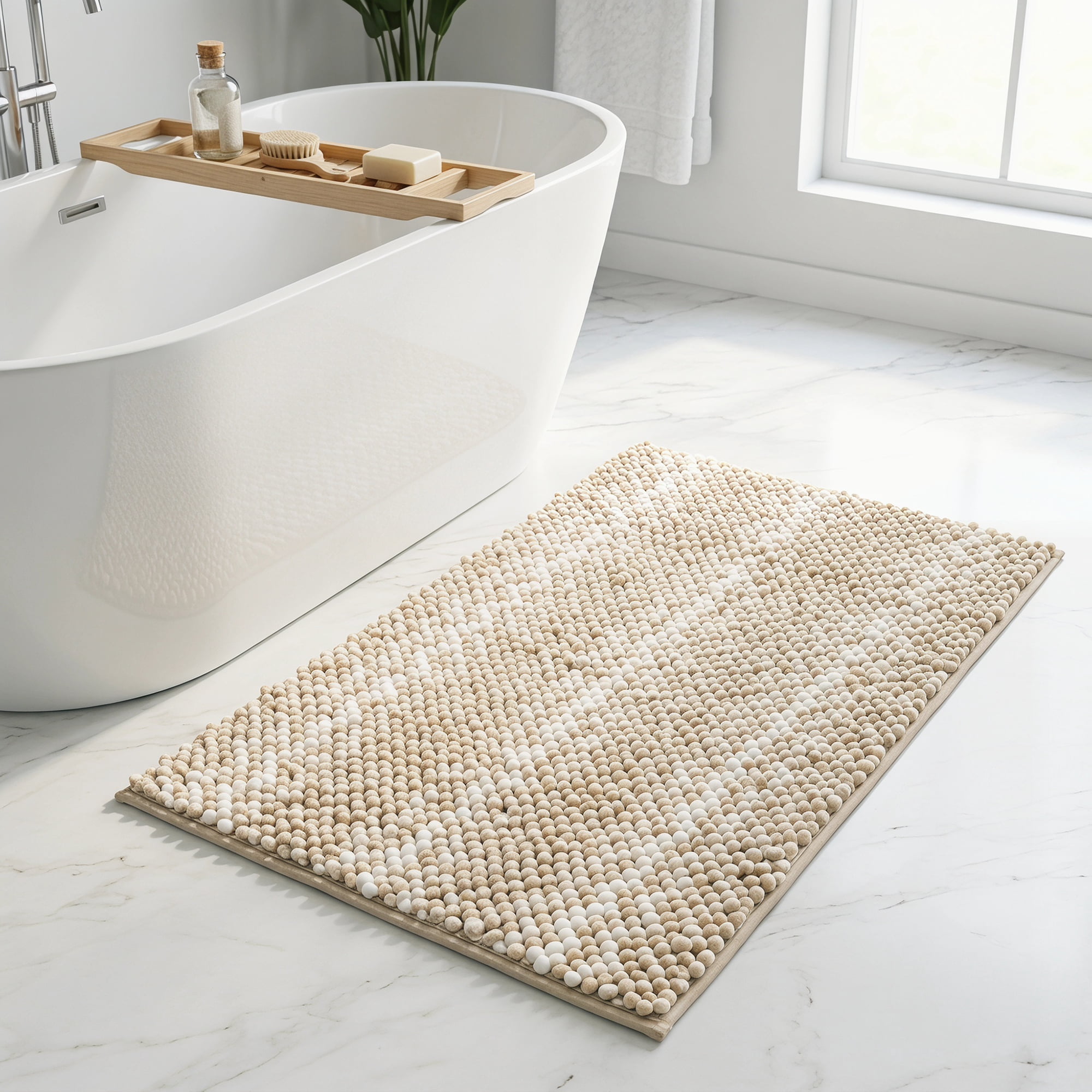 Unique Bargains Ultra Soft Non Slip Machine Washable Chenille Bath Mat Khaki 24" x 16"