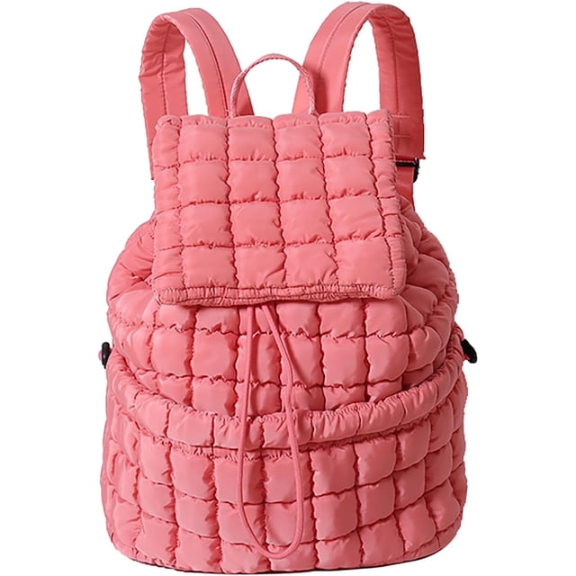 LHSHID Quilted Backpack for Women Lightweight Puffer Drawstring Padding Hiker Back Pack Travel Backpack College Gym Bag