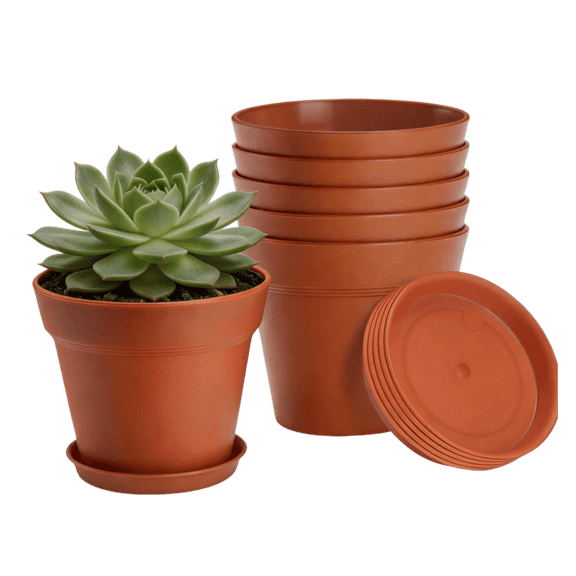 4-Inch Plastic Plant Pots with Saucers, 6-Pack Small Flower Pots with Drainage Holes and Trays, Terracotta Nursery Pots for Succulents and African Violets