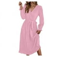 thumbnail image 2 of HAiming Women Long Sleeve Ruffle Dress 2025 Trendy Solid Color V Neck Tiered Dress Casual Tie Waist Flowy Midi Dress, 2 of 6