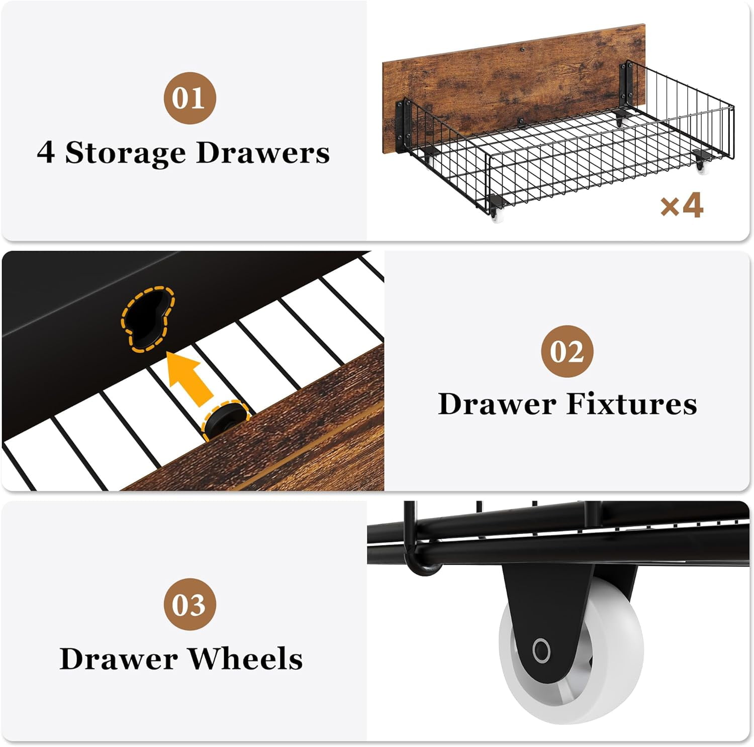 Full Bed Frame with Wooden Headboard: Spacious Platform Design with Under-Bed Storage and Metal Legs, Noise-Free Operation, No Box Spring Required, Assembly - Rustic Brown Finish