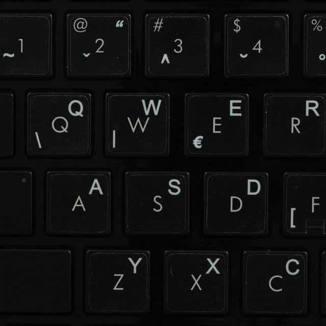 Croatian/Slovenian Keyboard Labels Layout ON Transparent Background with Blue, Orange, RED, White OR Yellow Lettering (14X14) (White)
