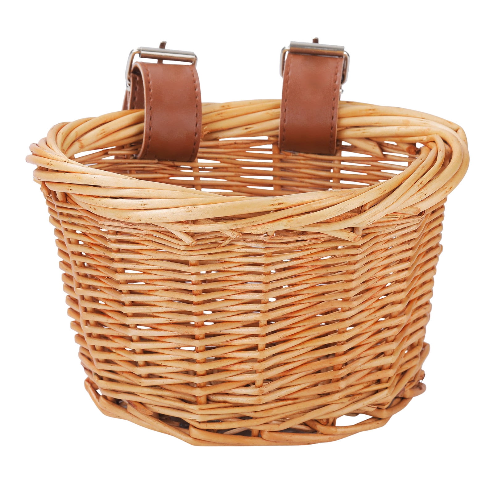Childrens Bicycle Basket-Hand-Woven Wicker Basket with Leather Straps,Versatility&Waterproof Basket for Students/Children