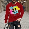 thumbnail image 2 of Virmaxy Mens 2024 Printed Long Sleeve Top Long Sleeve Crew Neck Blouse/Shirt Fashionable Printed Top With Long Sleeved Round Neck And Smiling Face Printed Top/shirt Red-2 M, 2 of 4