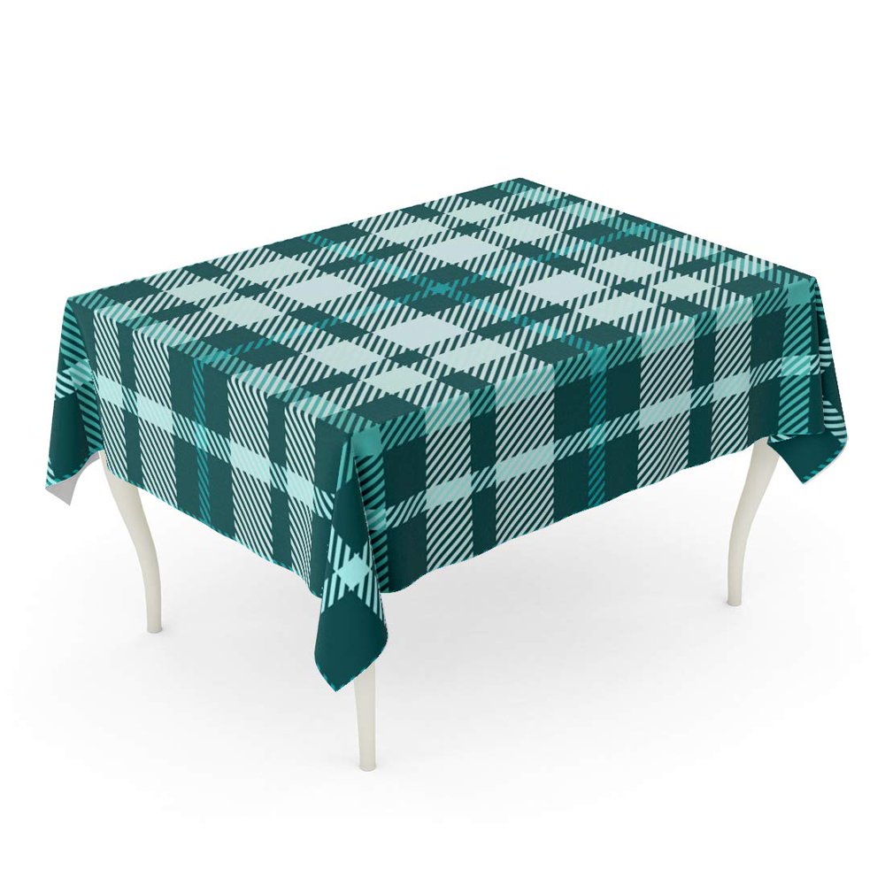 SIDONKU Tartan Plaid Pattern in Shades of Teal Green Pale Tablecloth