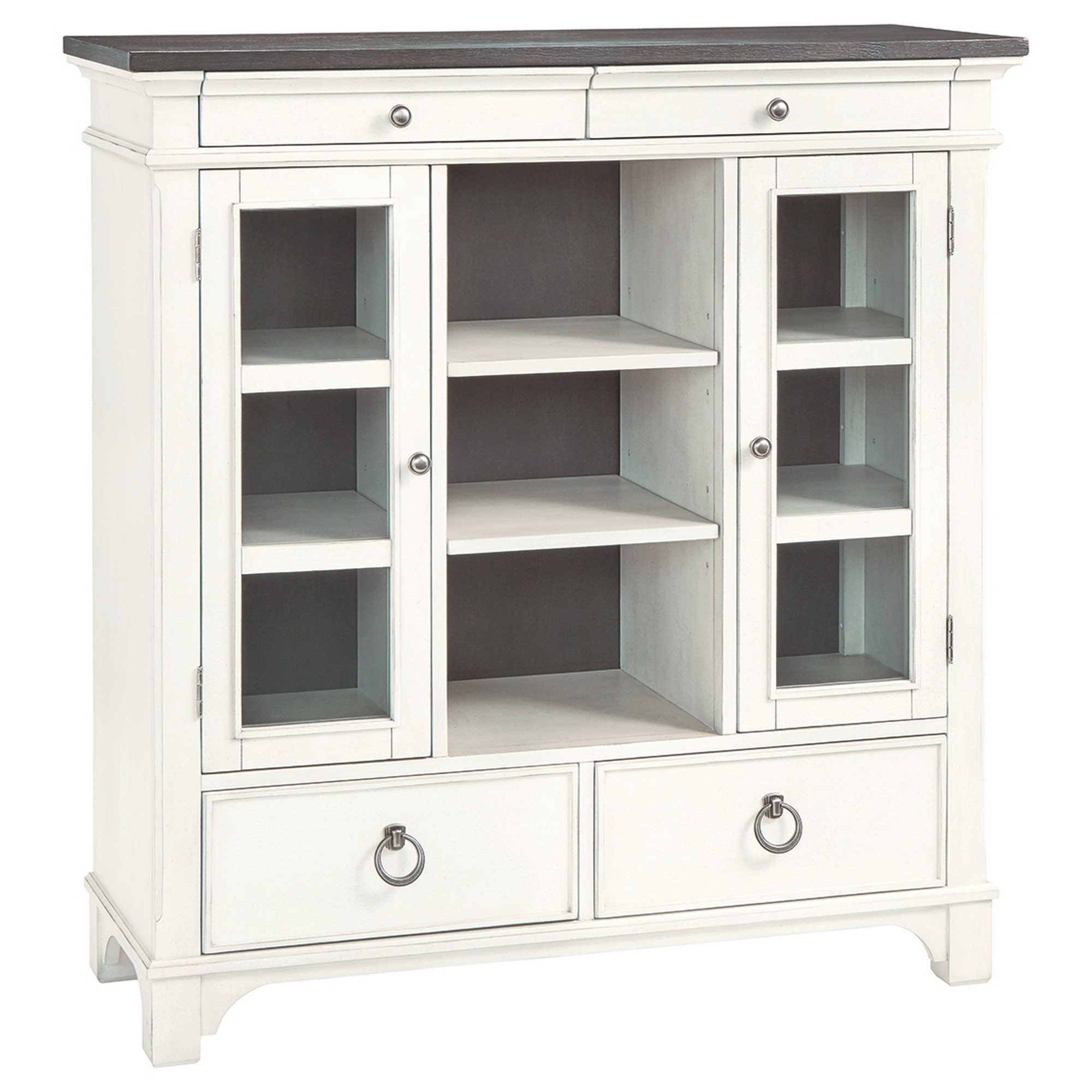 4 Drawer Wooden Dining Room Server with 2 Glass White and