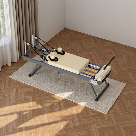 Foldable Pilates Reformer Machine for Home Gym, Space Saving Design with 11 Resistance Levels & Alloy Springs, 330lb Capacity, Comfort Cushion for All Skill Levels